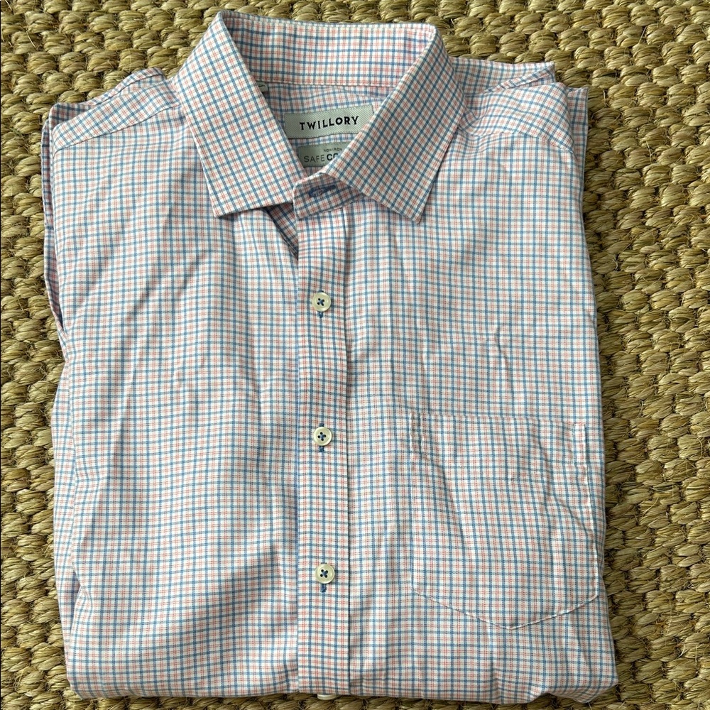 Twillory Men's Classic Pink and Blue Checkered Dress Shirt